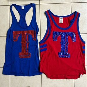 XS VS PINK Texas Rangers Sequin Tank Tops
